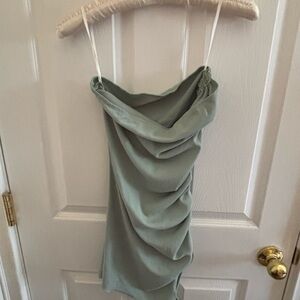 Strapless Sage Green Mini Dress with Draped Front
